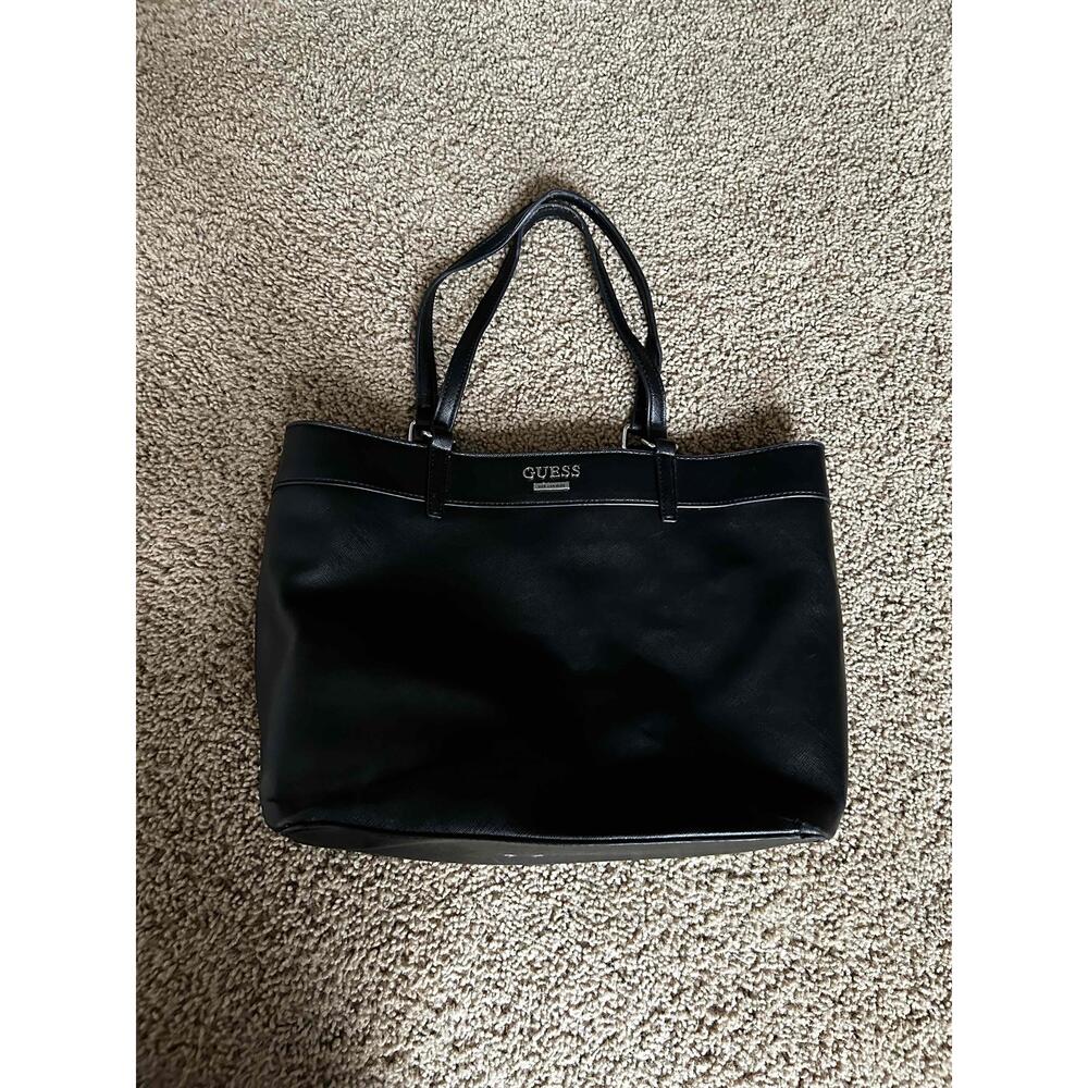 Guess Black Leather Double Handle Tote Bag Womens